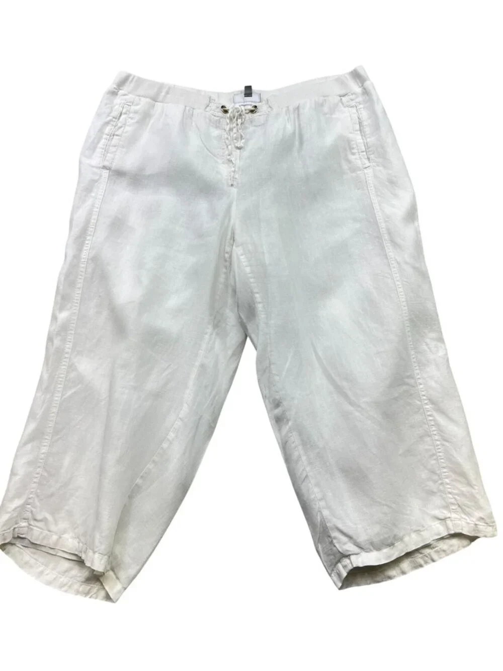 JM Collection Women's Linen Wide-Leg Crop Pants Drawstring Waist Size 18 White